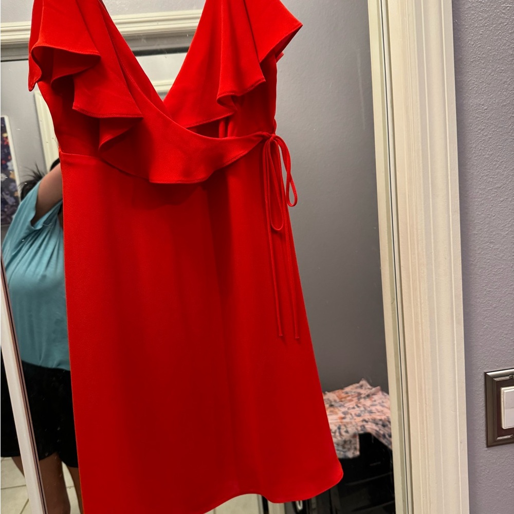 Red Bebe ruffle dress
